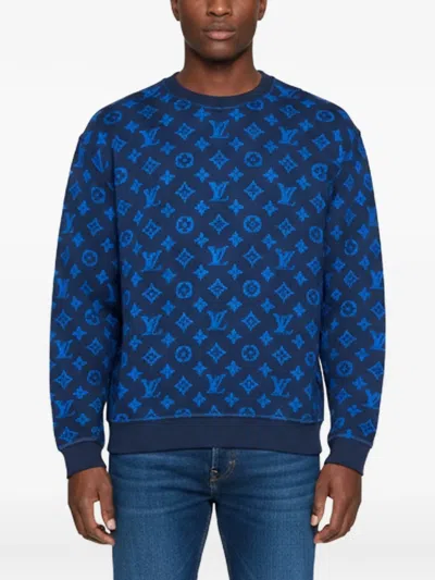 Pre-owned Louis Vuitton 2019 Monogram Jacquard Sweater In Blue