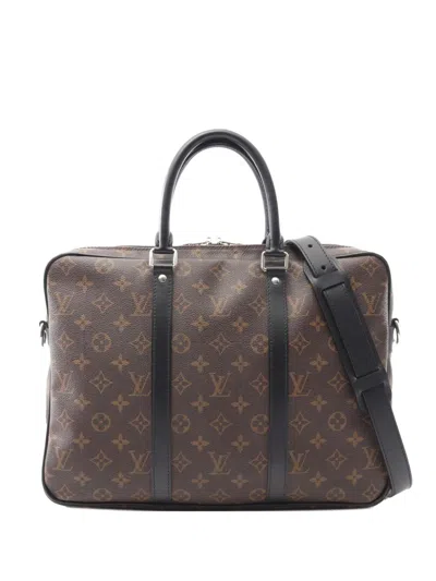 Pre-owned Louis Vuitton 2019 Monogram Macassar Porte Documents Voyage Business Bag In Brown