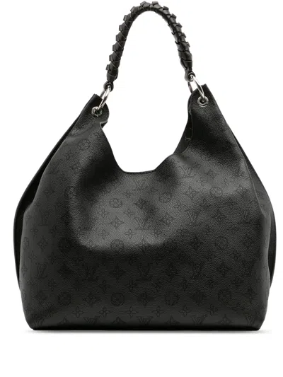 Pre-owned Louis Vuitton 2019 Monogram Mahina Carmel Shoulder Bag In Black