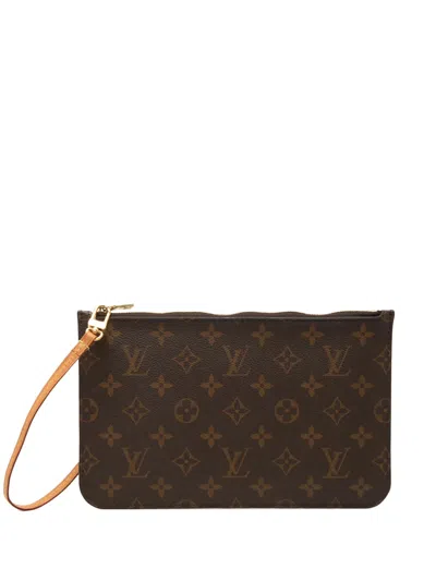 Pre-owned Louis Vuitton 2019 Monogram Neverfull Mm Pouch Clutch Bag In Brown