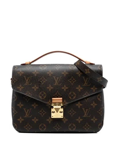 Pre-owned Louis Vuitton 2019 Monogram Pochette Metis Satchel In Brown