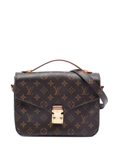 Pre-owned Louis Vuitton 2019 Monogram Pochette Metis Satchel In Brown