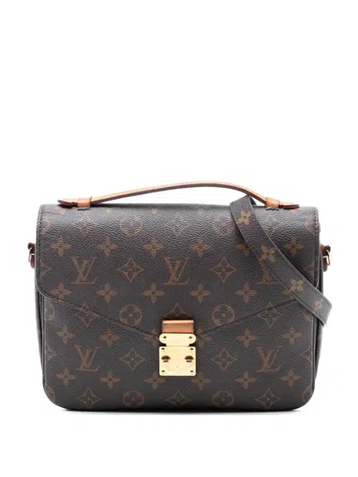 Pre-owned Louis Vuitton 2019 Monogram Pochette Metis Satchel In Brown