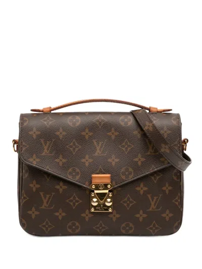 Pre-owned Louis Vuitton 2019 Monogram Pochette Metis Satchel In Brown
