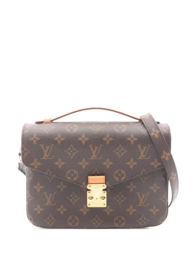 Pre-owned Louis Vuitton 2019 Monogram Pochette Metis Satchel In Brown