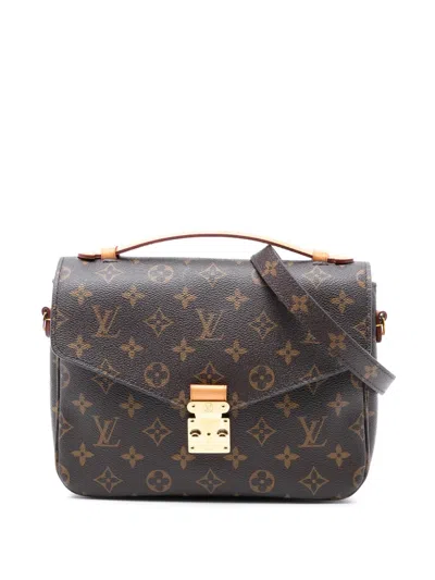 Pre-owned Louis Vuitton 2019 Monogram Pochette Metis Satchel In Brown