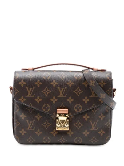 Pre-owned Louis Vuitton 2019 Monogram Pochette Metis Satchel In Brown