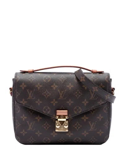 Pre-owned Louis Vuitton 2019 Monogram Pochette Metis Satchel In Brown