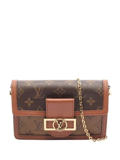 Pre-owned Louis Vuitton 2019 Monogram Reverse Dauphine Chain Wallet Crossbody Bag In Brown