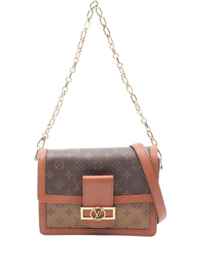Pre-owned Louis Vuitton 2019 Monogram Reverse Dauphine Mm Satchel In Brown