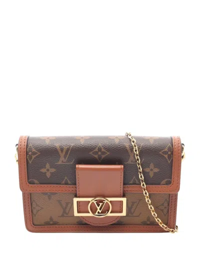 Pre-owned Louis Vuitton 2019 Monogram Reverse Dauphine Wallet On Chain Crossbody Bag In Brown