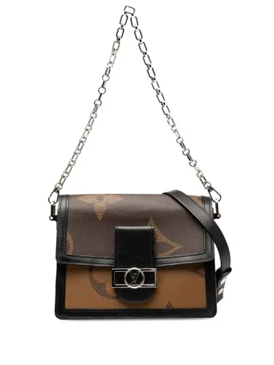 Pre-owned Louis Vuitton 2019 Monogram Reverse Giant Dauphine Mm Satchel In Brown