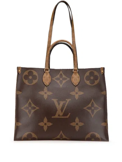 Pre-owned Louis Vuitton 2019 Monogram Reverse Giant Onthego Gm Satchel In Brown