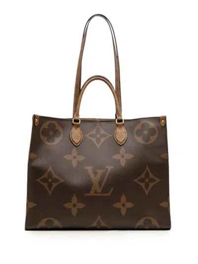 Pre-owned Louis Vuitton 2019 Monogram Reverse Giant Onthego Gm Satchel In Brown
