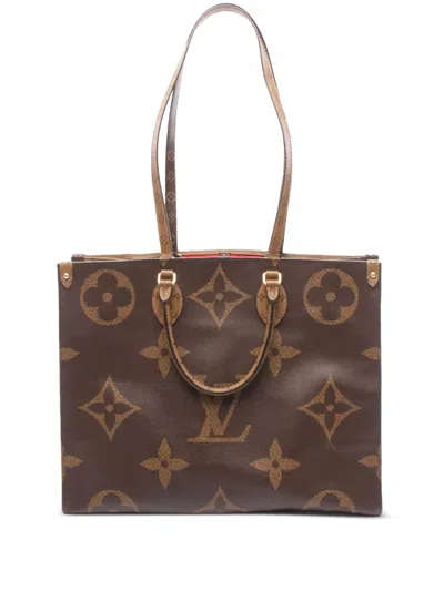 Pre-owned Louis Vuitton 2019 Monogram Reverse Giant Onthego Gm Satchel In Brown