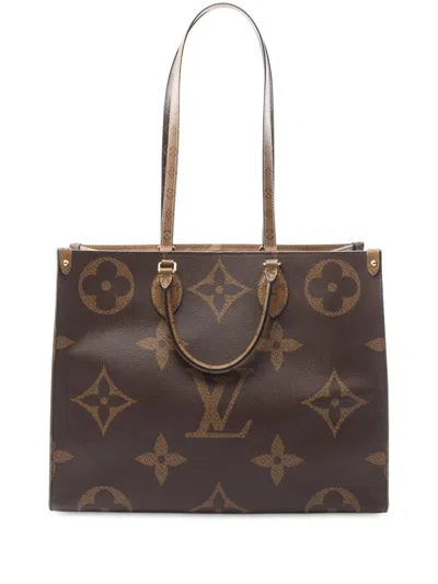 Pre-owned Louis Vuitton 2019 Monogram Reverse Giant Onthego Gm Satchel In Brown