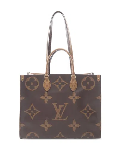 Pre-owned Louis Vuitton 2019 Monogram Reverse Giant Onthego Gm Satchel In Brown