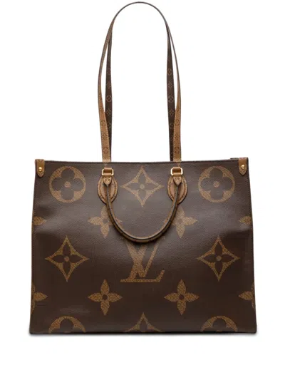 Pre-owned Louis Vuitton 2019 Monogram Reverse Giant Onthego Gm Satchel In Brown