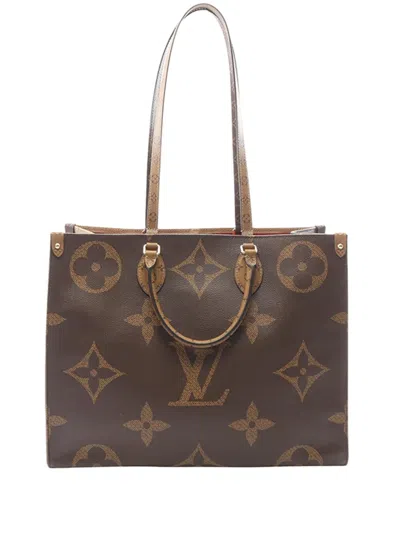 Pre-owned Louis Vuitton 2019 Monogram Reverse Giant Onthego Gm Satchel In Brown