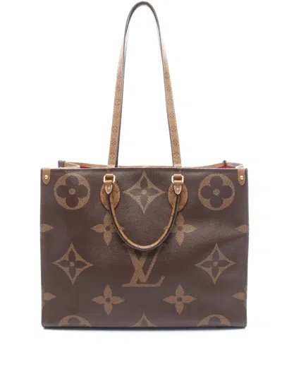 Pre-owned Louis Vuitton 2019 Monogram Reverse Giant Onthego Gm Satchel In Brown