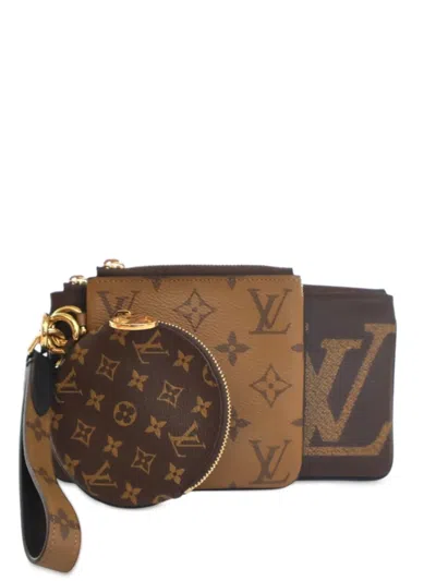 Pre-owned Louis Vuitton 2019 Monogram Reverse Giant Trio Pouch In Brown
