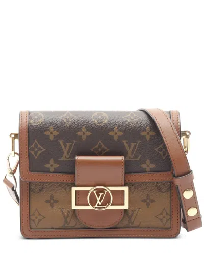 Pre-owned Louis Vuitton 2019 Monogram Reverse Mini Dauphine Satchel In Brown