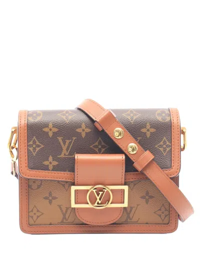 Pre-owned Louis Vuitton 2019 Monogram Reverse Mini Dauphine Satchel In Brown