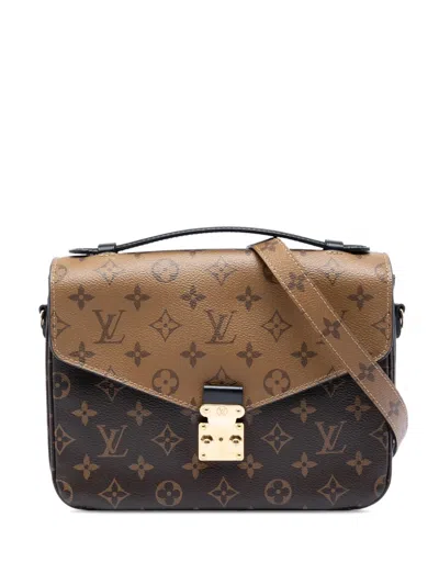 Pre-owned Louis Vuitton 2019 Monogram Reverse Pochette Metis Satchel In Brown