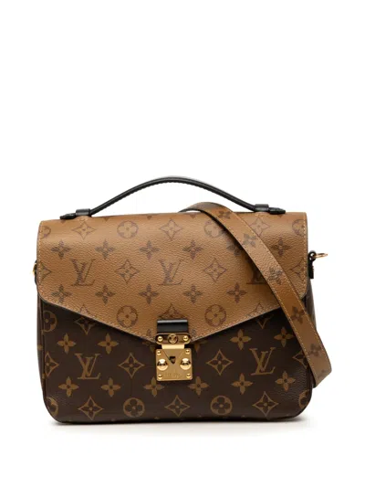 Pre-owned Louis Vuitton 2019 Monogram Reverse Pochette Metis Satchel In Brown