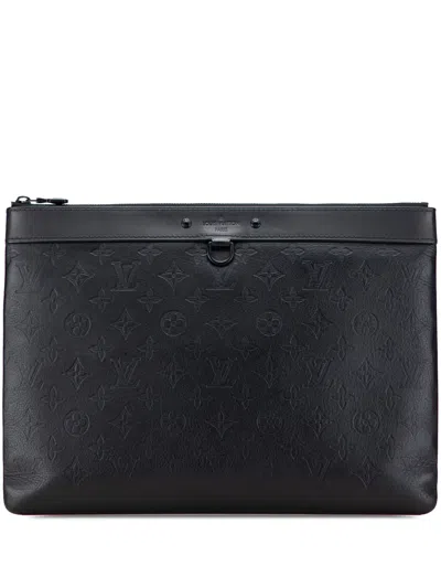 Pre-owned Louis Vuitton 2019 Monogram Shadow Discovery Pochette Clutch Bag In Black
