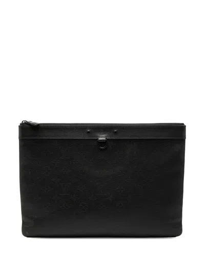 Pre-owned Louis Vuitton 2019 Monogram Shadow Discovery Pochette Clutch Bag In Black