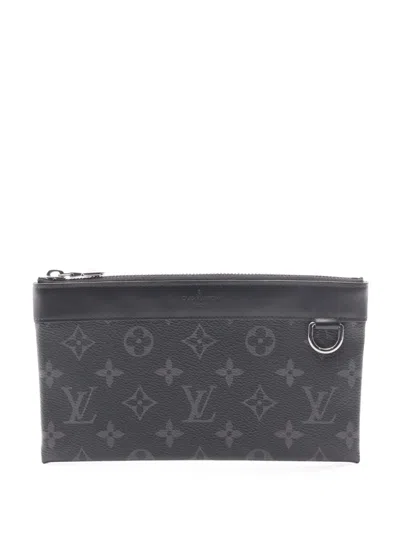 Pre-owned Louis Vuitton 2019 Monogram Taigarama Pochette Discovery Pm Clutch Bag In Black