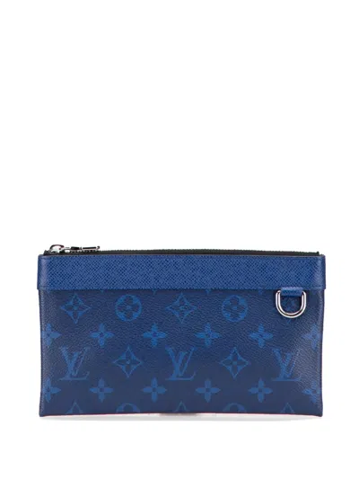 Pre-owned Louis Vuitton 2019 Monogram Taigarama Pochette Discovery Pm Clutch Bag In Blue