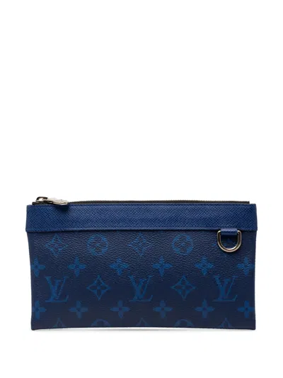Pre-owned Louis Vuitton 2019 Monogram Taigarama Pochette Discovery Pm Clutch Bag In Blue
