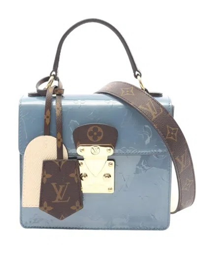 Pre-owned Louis Vuitton 2019 Monogram Vernis Spring Street Satchel In Blue