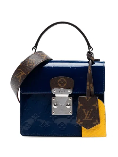 Pre-owned Louis Vuitton 2019 Monogram Vernis Spring Street Satchel In Blue