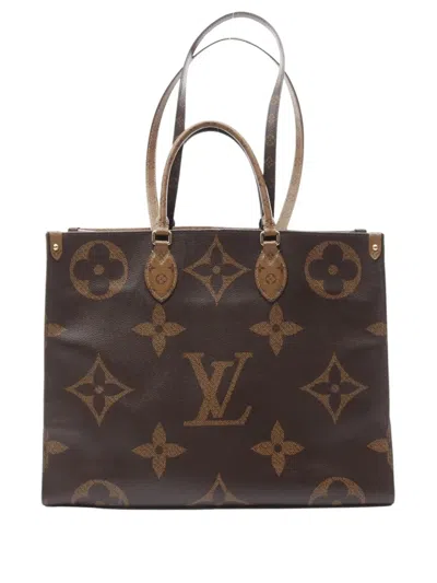 Pre-owned Louis Vuitton 2019 On-the-go Gm Monogram Giant Reversible Tote Bag In Brown