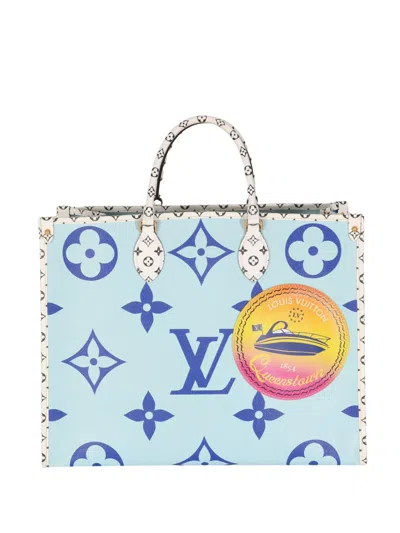 Pre-owned Louis Vuitton 2019 Onthego Queenstown Gm Tote Bag In Blue