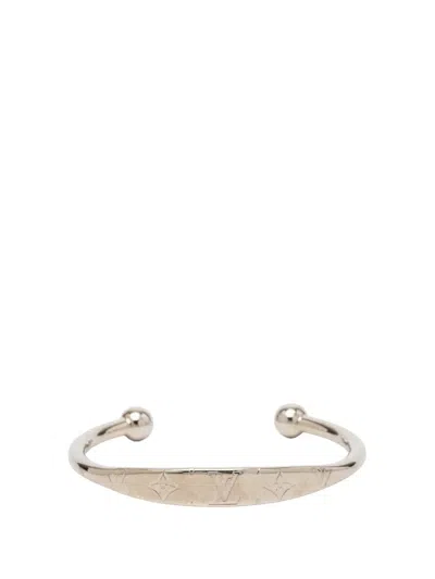 Pre-owned Louis Vuitton 2019 Palladium Plated Monogram Jonc Cuff Bracelet Costume Bracelet In Silver