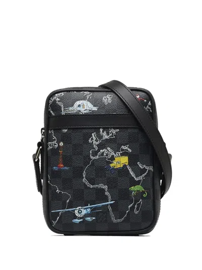 Pre-owned Louis Vuitton 2019  Damier Graphite Renaissance Map Danube Slim Pm In Black