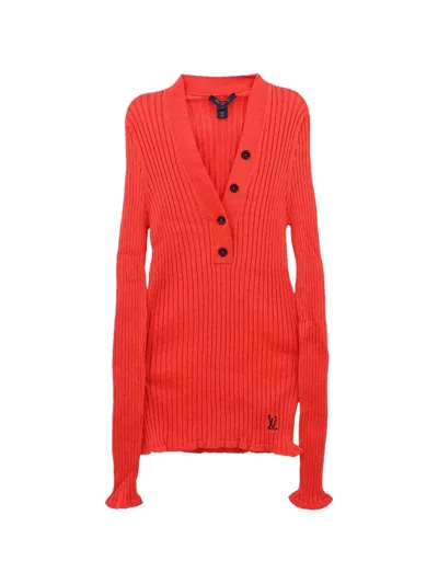Pre-owned Louis Vuitton 2019 Ribbed-knit Cardigan In Red