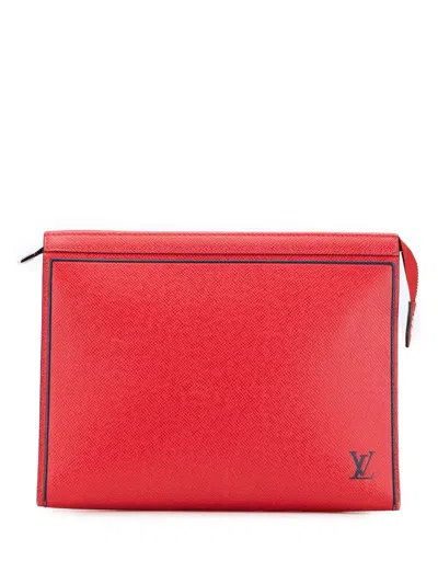 Pre-owned Louis Vuitton 2019 Taiga Pochette Voyage Mm Clutch Bag In Red