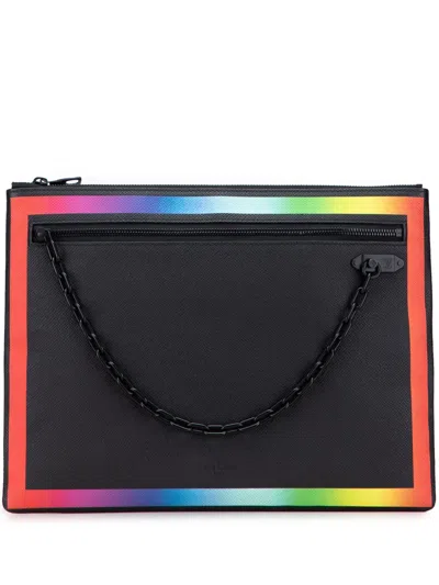Pre-owned Louis Vuitton 2019 Taiga Rainbow Pochette A4 Clutch Bag In Black