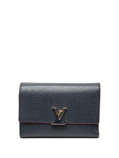 Pre-owned Louis Vuitton 2019 Taurillon Capucines Compact Wallet Small Wallets In Blue