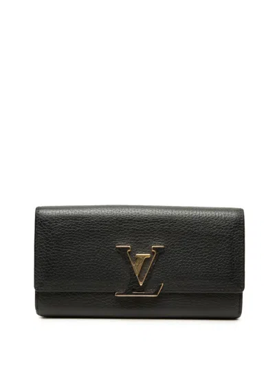 Pre-owned Louis Vuitton 2019 Taurillon Capucines Wallet Long Wallets In Black