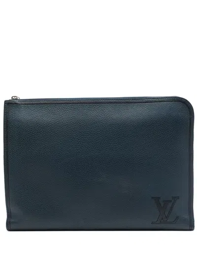 Pre-owned Louis Vuitton 2019 Taurillon Pochette Jour Gm Clutch Bag In Blue
