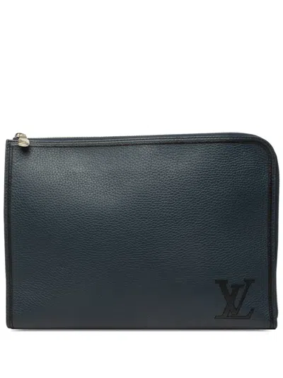 Pre-owned Louis Vuitton 2019 Taurillon Pochette Jour Gm Clutch Bag In Blue