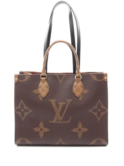 Pre-owned Louis Vuitton 2019-2020 Monogram Reverse Giant Onthego Mm Satchel In Brown