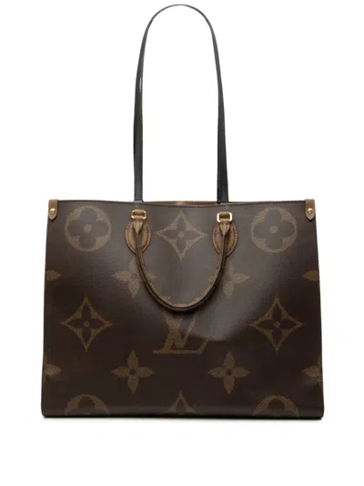Pre-owned Louis Vuitton 2019-2026 Monogram Reverse Giant Onthego Gm Satchel In Brown