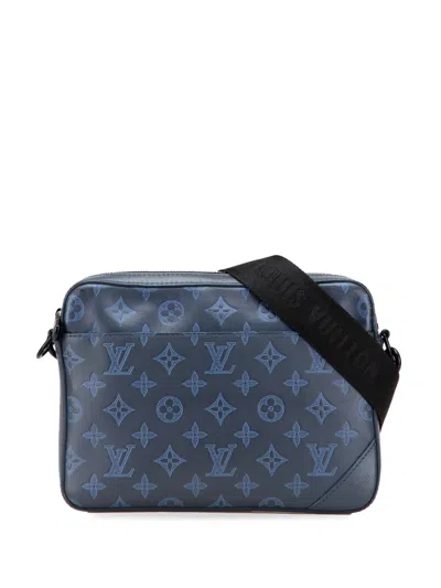 Pre-owned Louis Vuitton 2020-2024 Monogram Shadow Duo Messenger Crossbody Bag In Blue